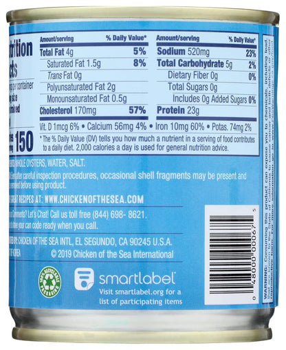 Chicken of the Sea Whole Oysters, Great for Recipes, 8-Ounce Cans (Pack of 1)