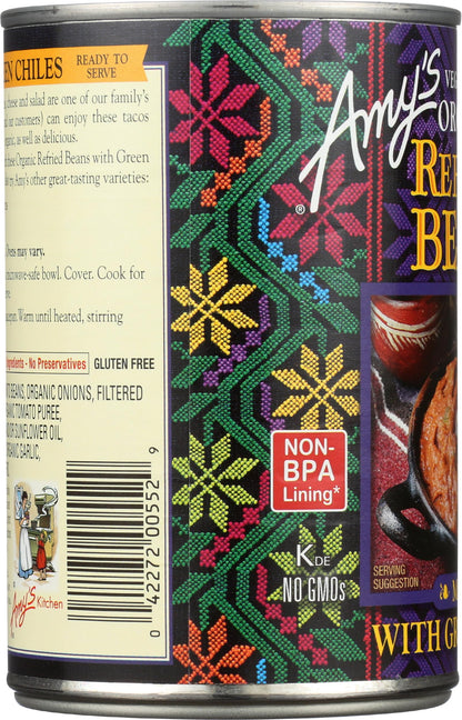 Amys, Beans Refried With Green Chiles Organic, 15.4 Ounce