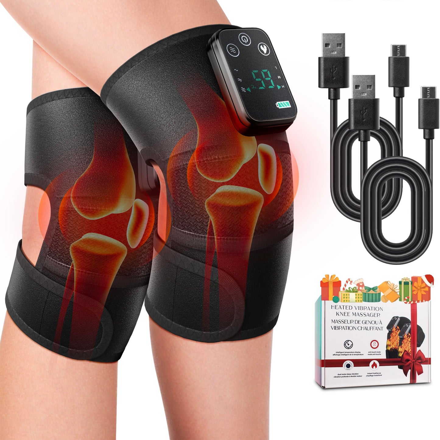NORTHERN BROTHERS 2 Pack Heated Knee Massager with Vibration, Cordless Knee Heating Pad Brace, 3 Heat Levels, 5000mAh Rechargeable, Adjustable for Knee Shoulder Elbow