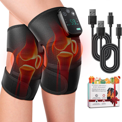 NORTHERN BROTHERS 2 Pack Heated Knee Massager with Vibration, Cordless Knee Heating Pad Brace, 3 Heat Levels, 5000mAh Rechargeable, Adjustable for Knee Shoulder Elbow