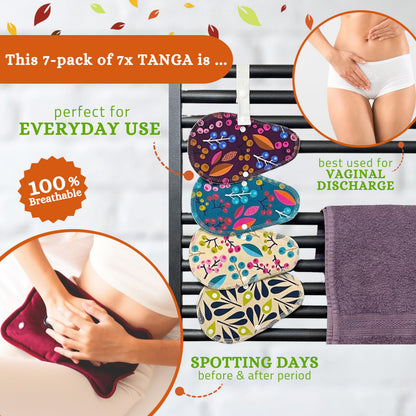 Cloth Panty Liners Thong 7-Pack (Small) Mini Organic Cotton Reusable Panty Liners for Women & Non Slip Reusable Panty Liners for Women 7-Pack (M) Organic Cotton Panty Liners Reusable