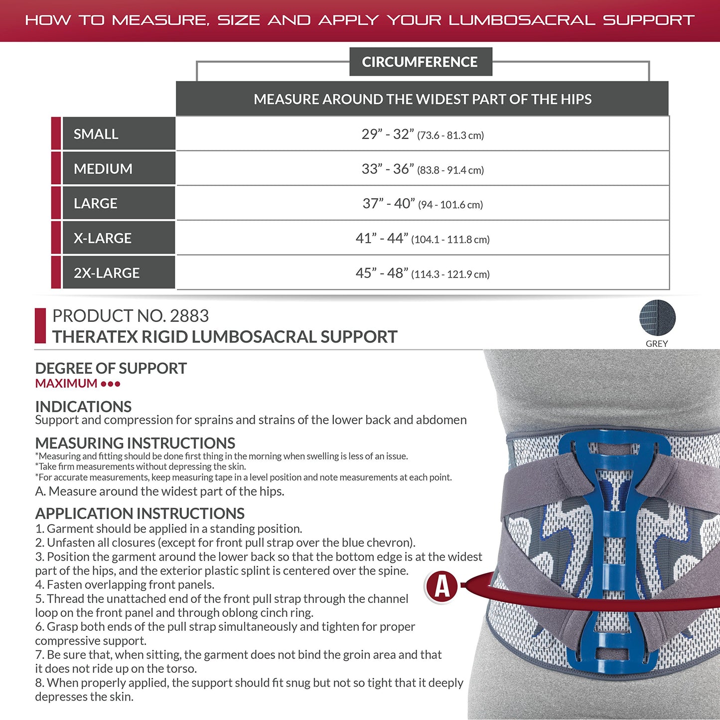 OTC Lumbosacral Back Splint, Theratex Spinal Maximum Support, Gray (Rigid Splint), X-Large