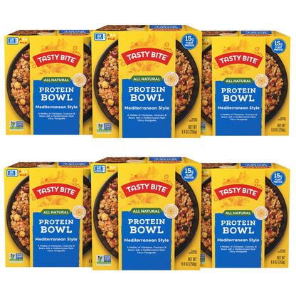 Tasty Bite Mediterranean Protein Bowl, 8.8 Ounce, Pack of 6, Ready to Eat, Microwaveable, Vegan, 14 Grams Plant Protein