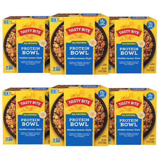 Tasty Bite Mediterranean Protein Bowl, 8.8 Ounce, Pack of 6, Ready to Eat, Microwaveable, Vegan, 14 Grams Plant Protein