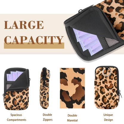 2 Pack Portable Tampon Holder Zippered Pouch with Snap Hook, Waterproof Travel-Friendly Discreet Period Bag, Feminine Products Organizer for Women Purse (Leopard)