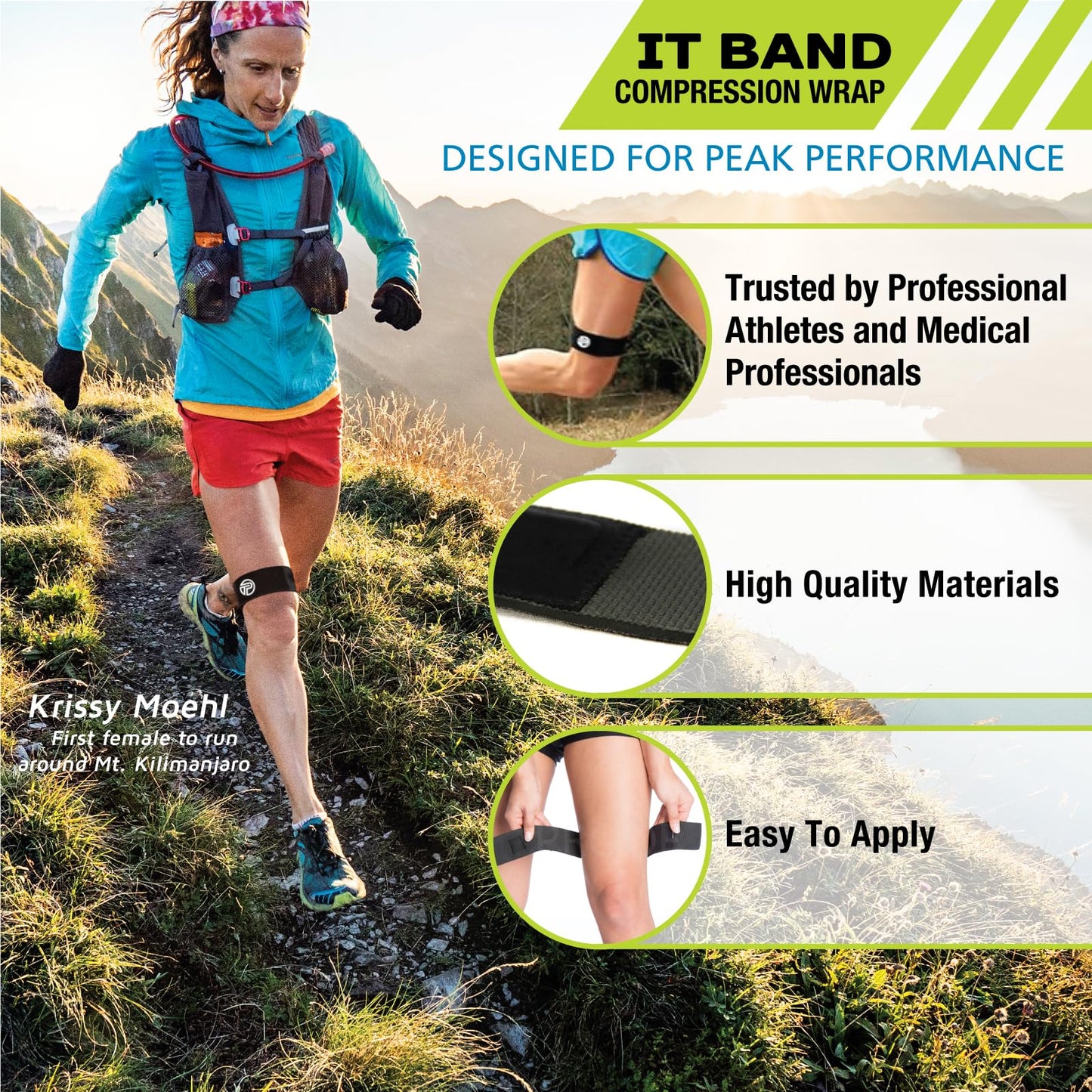 Pro-Tec Athletics IT Band Compression Wrap, Knee Brace, Compression Wraps, Knee Strain, Knee and Outside of Knee Support, Iliotibial Band Syndrome, Adjustable, Men & Women, Working Out