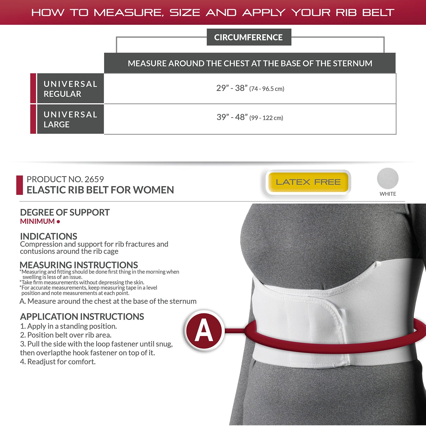 OTC Rib Belt for Women, 6-Inch Elastic Chest Panel, Universally Adjustable