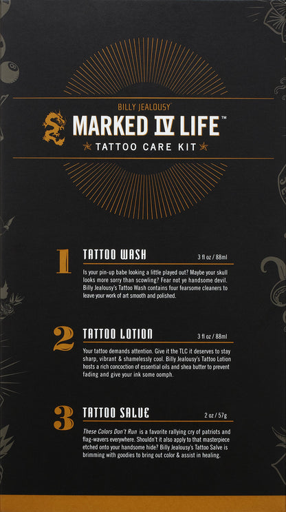 Billy Jealousy Marked IV Complete Tattoo Care Kit, Make Your Mark Defined, Fresh and Vibrant, Includes Aftercare Ink Salve, Brightening Soap and Moisturizing Tattoo Lotion