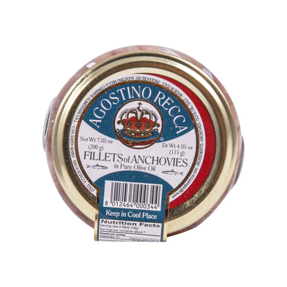 Agostino Recca Fillets of Anchovies in Olive Oil, 200 Gram 7.05 OZ Net Wt