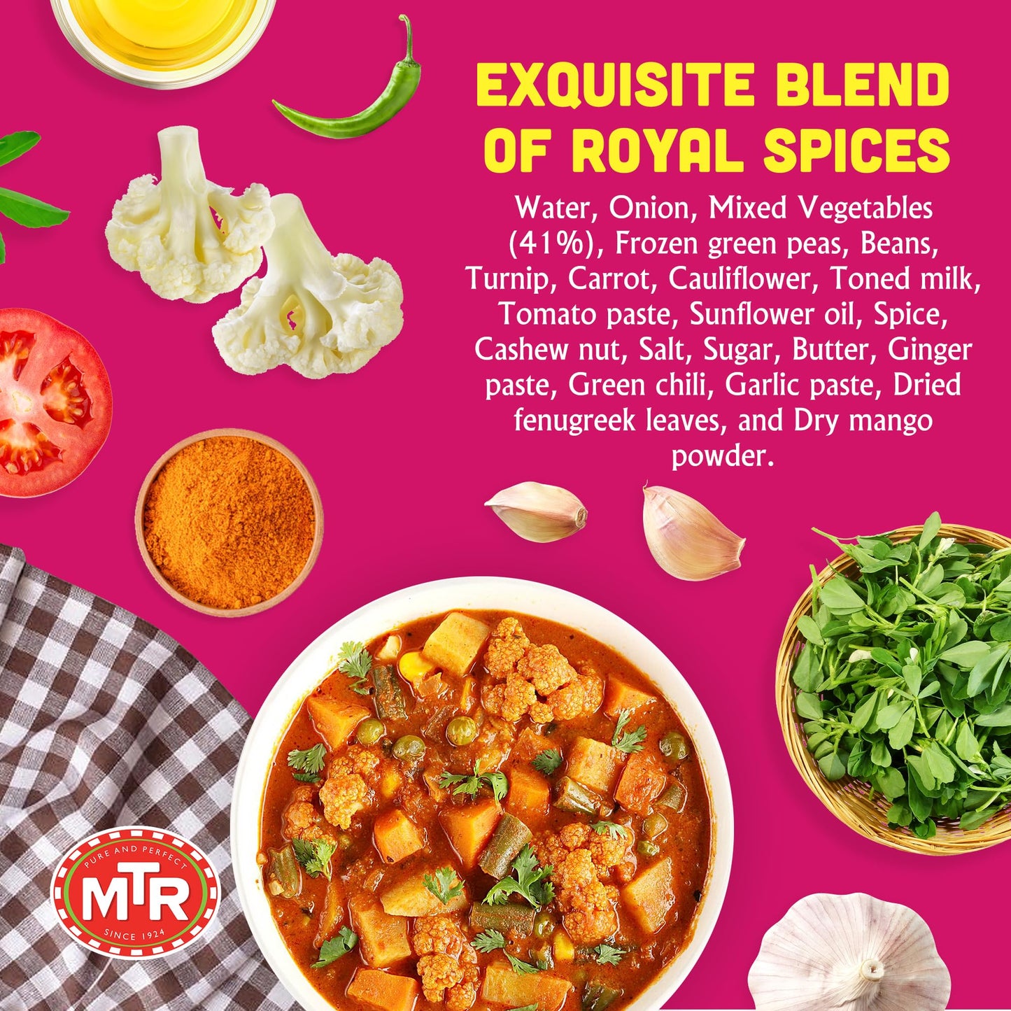 MTR - Minute Meals: Flavorful Mixed Vegetable Curry - Authentic Indian Ready-to-Eat Meal with No Added Preservatives - A Quick Meal Suitable for Vegetarians, Ready in Minutes! (Pack of 6)