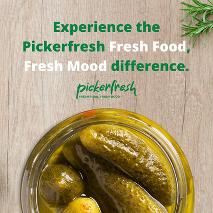 Pickerfresh Kosher Baby Dill Pickles, Petite Dills - Garlic, Dill & Red Pepper Cornichons - Simple Ingredients - Non-GMO, No Artificial Color & No Preservatives - 16 oz (3 Pack)