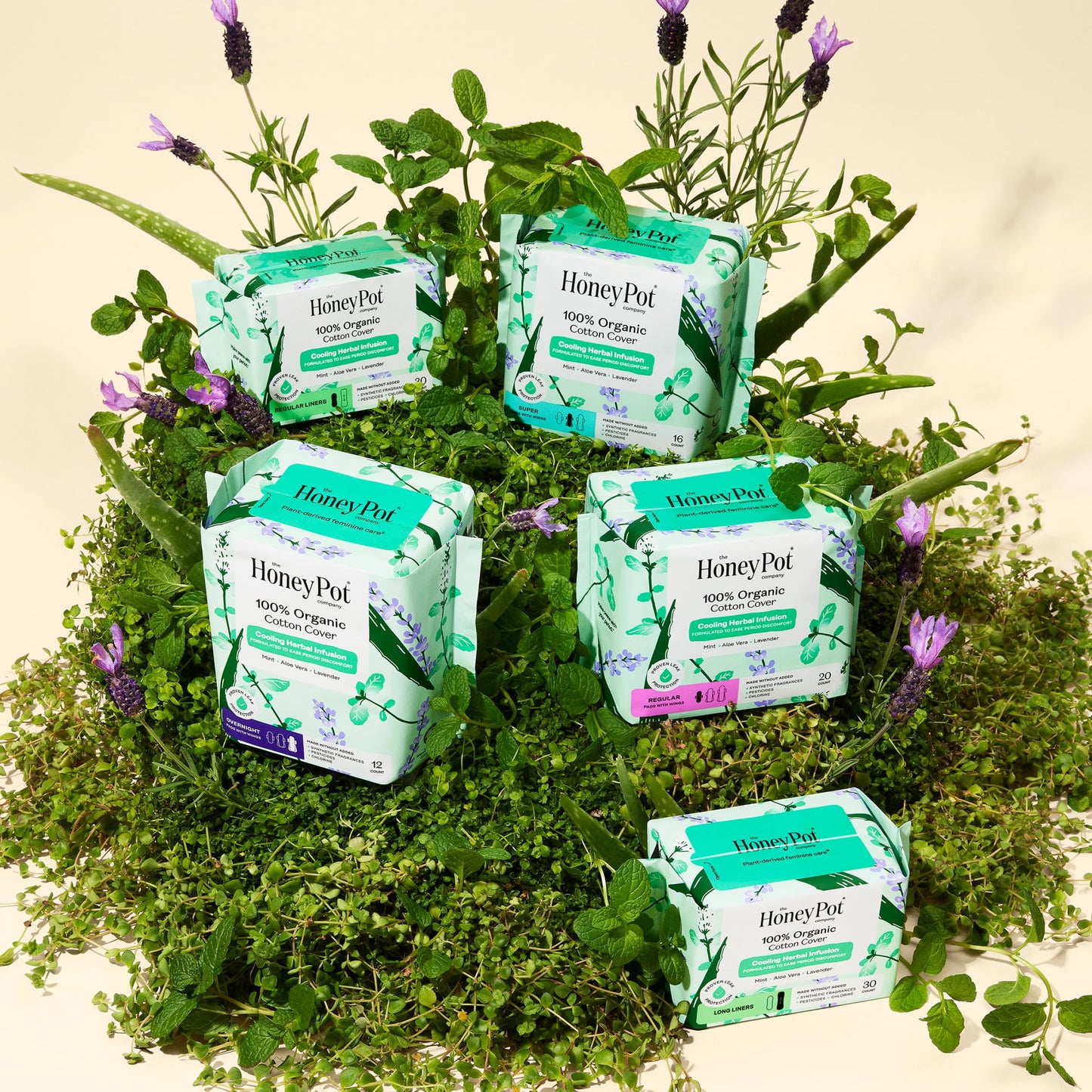 The Honey Pot Company - Herbal Pads for Women - Overnight w/Wings - Infused w/Essential Oils for Cooling Effect & Organic Cotton Cover - Feminine Care - 12 ct