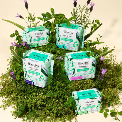 The Honey Pot Company - Herbal Pads for Women - Overnight w/Wings - Infused w/Essential Oils for Cooling Effect & Organic Cotton Cover - Feminine Care - 12 ct