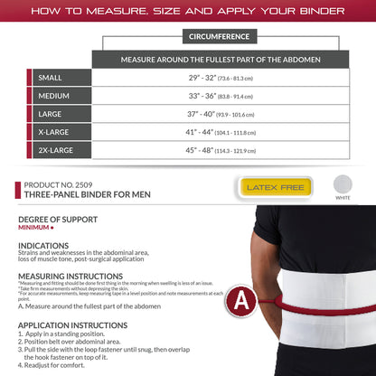 OTC Abdominal Binder for Men, Three-Panel Body, 9-Inch Elastic