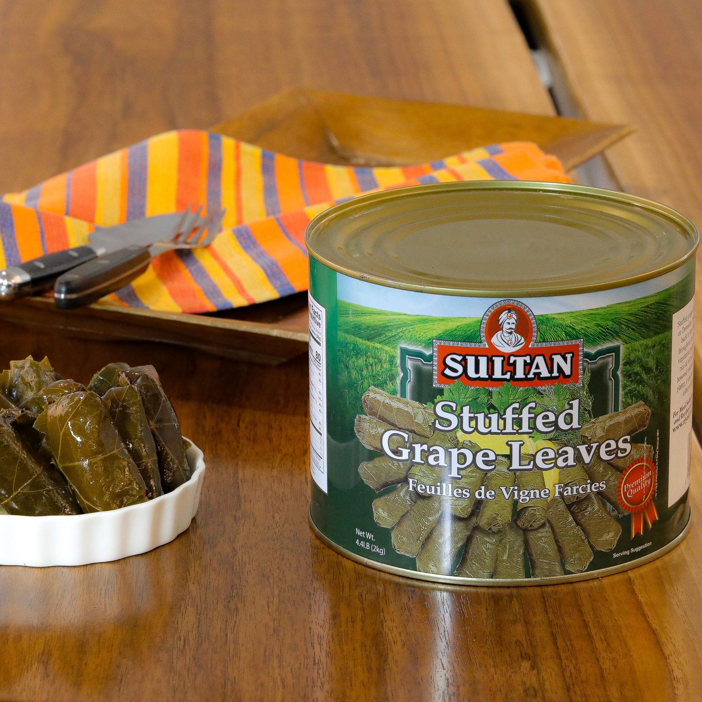 Sultan Vegetarian Stuffed Grape Leaves – Halal Mediterranean-Style Dolmas – Hand-Rolled, Pre-Cooked Canned Food – Rice & Herb Filling – Ready to Eat Hot or Cold – Perfect for Mezze, 4.4lb