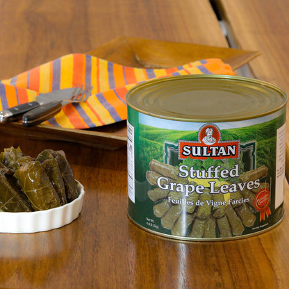 Sultan Vegetarian Stuffed Grape Leaves – Halal Mediterranean-Style Dolmas – Hand-Rolled, Pre-Cooked Canned Food – Rice & Herb Filling – Ready to Eat Hot or Cold – Perfect for Mezze, 4.4lb