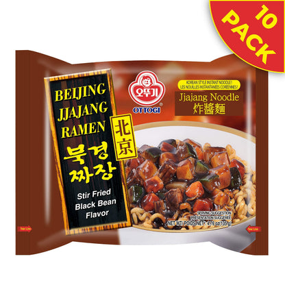 Ottogi Beijing Jjajang Ramen, Korean-Style Stir-Fried Black Bean Noodle, Jjajangmyeon Instant Ramen, 4.76 oz (Pack of 10)