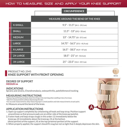OTC Knee Support, Front Opening, Pressure Pads, Knit Elastic, Small