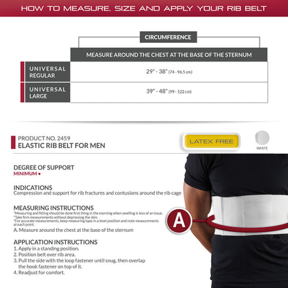 OTC Rib Belt For Men, 6-Inch Chest Panel, Elastic Compression, Universal Fit