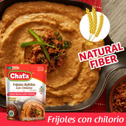 Chata Mexican Refried Beans with Pork Chilorio, 15.2 oz (Pack of 3)