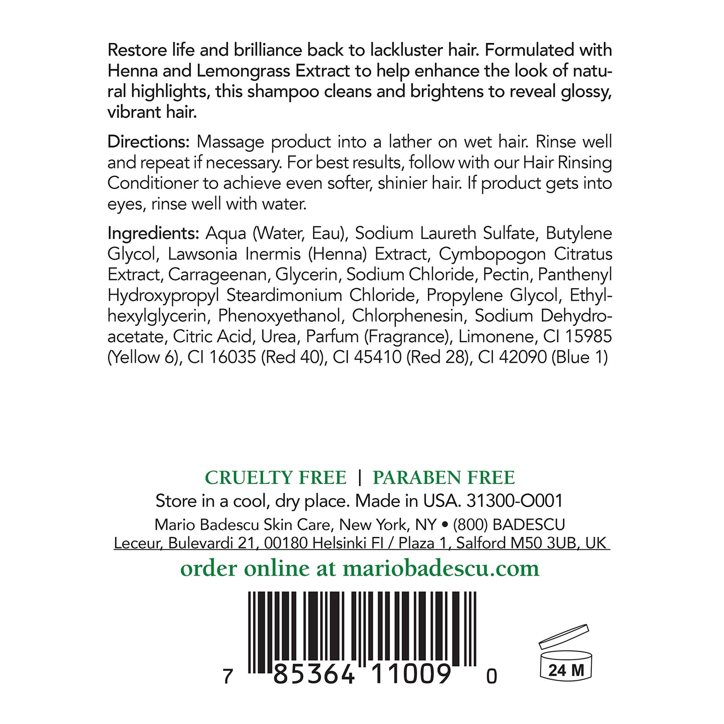 Mario Badescu Henna & Seamollient Hair Shampoo for Men & Women - Moisturizing Shampoo with Seaweed, Glycerin and Lemongrass Extracts - Adds Volume and Visibly Enhances Hair Tone and Natural Highlights