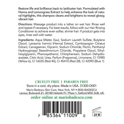 Mario Badescu Henna & Seamollient Hair Shampoo for Men & Women - Moisturizing Shampoo with Seaweed, Glycerin and Lemongrass Extracts - Adds Volume and Visibly Enhances Hair Tone and Natural Highlights