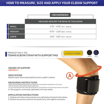 OTC Forearm Band, Compression Strap with Support Pad for Tennis Elbow, Black, Large