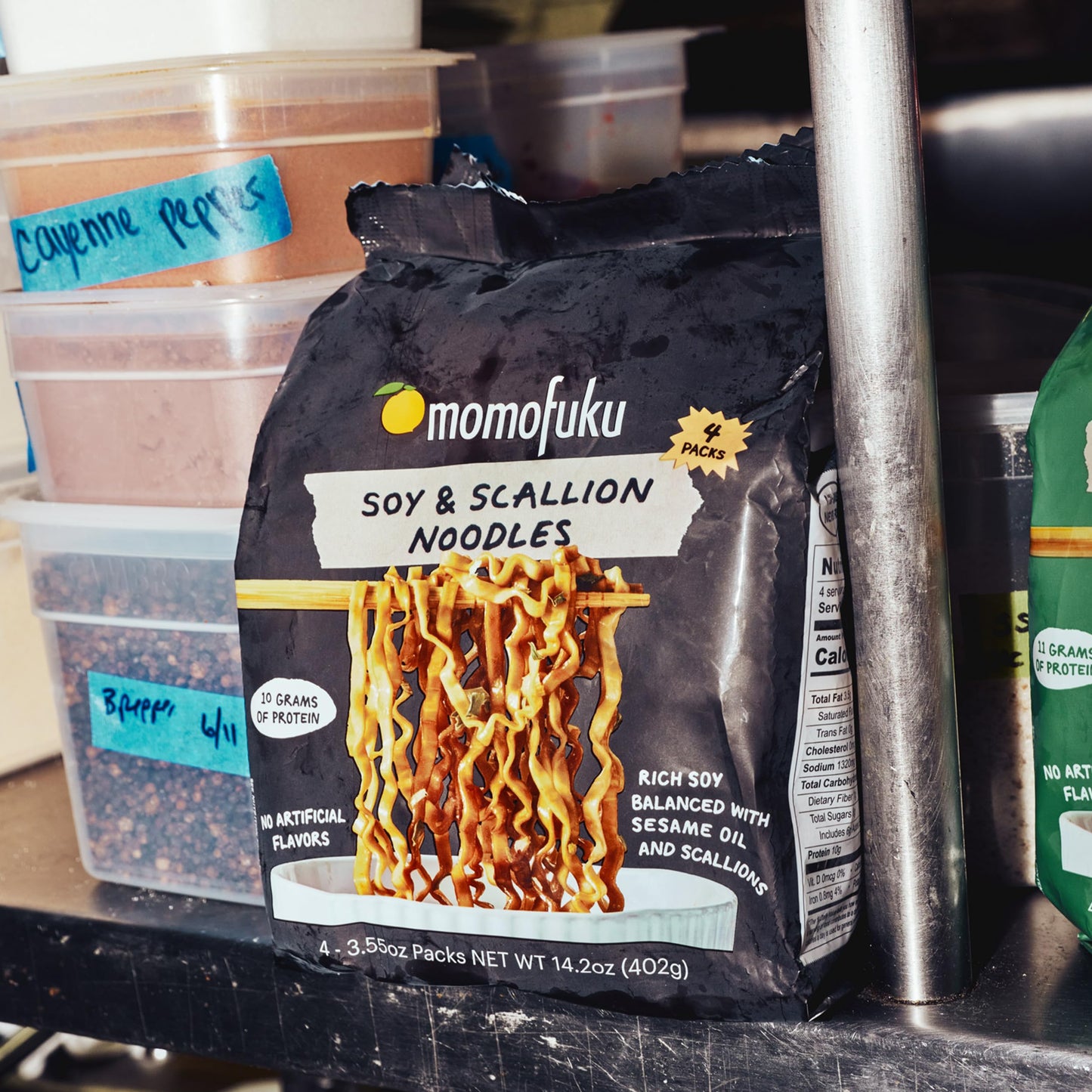 Momofuku Soy and Scallion Ramen Noodles by David Chang, 4 Pack of Restaurant Quality Air-Dried Instant Noodles Now with More Sauce & 10g of Protein
