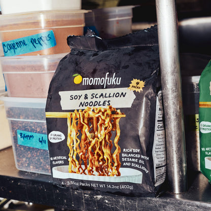 Momofuku Soy and Scallion Ramen Noodles by David Chang, 4 Pack of Restaurant Quality Air-Dried Instant Noodles Now with More Sauce & 10g of Protein