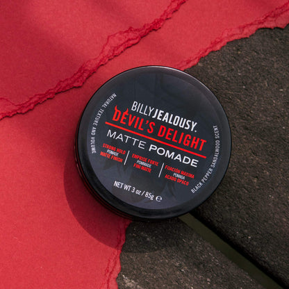 Billy Jealousy Devil's Delight Matte Pomade for Men Adds Volume and Definition, Strong Hold Water-Based Formula with Black Pepper Sandalwood Scent, 3 Oz.