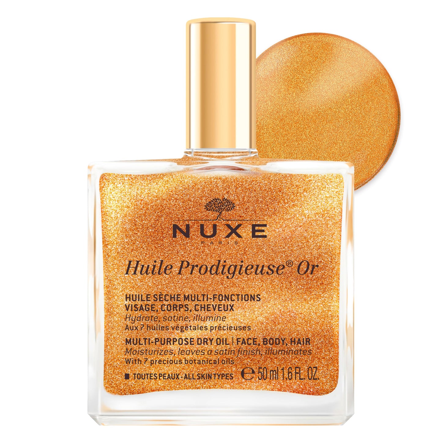 NUXE Huile Prodigieuse Shimmer Multi-Purpose Dry Oil - Luxurious Radiant Glow and Hydration for Face, Body & Hair