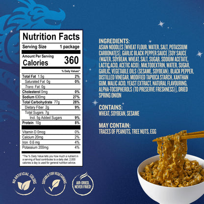 Blue Dragon Garlic & Black Pepper Saucy Noodles - 4.25oz (Pack of 6) - Knife Cut Air Dried Noodles w/Garlic & Black Pepper Sauce & Spring Onion Garnish - Quick & Easy Meal with Bold Asian Flavors