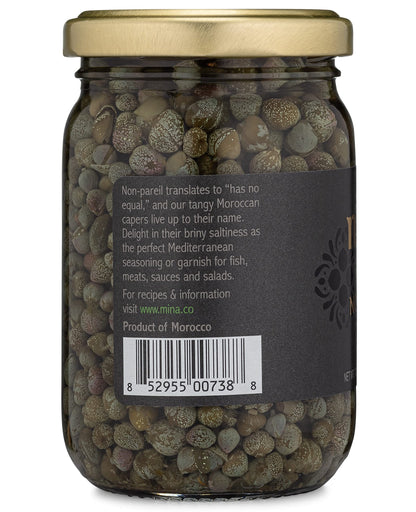 Mina Capers Non Pareil 7 oz, Perfect Mediterranean Seasoning or Garnish, Moroccan Capers Jar, Made with only Caper, Water, Vinegar and Sea Salt, Non GMO, Keto, Vegan, Gluten Free