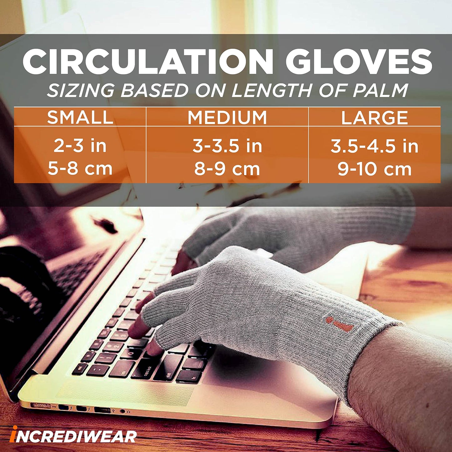 Incrediwear Fingerless Circulation Gloves Arthritis Gloves, Grey