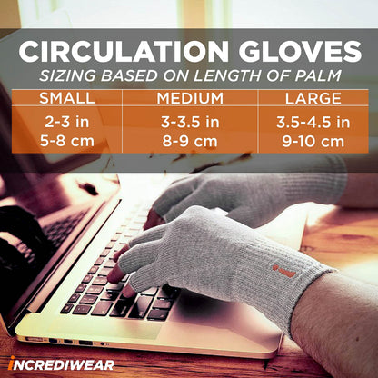Incrediwear Fingerless Circulation Gloves Arthritis Gloves, Grey