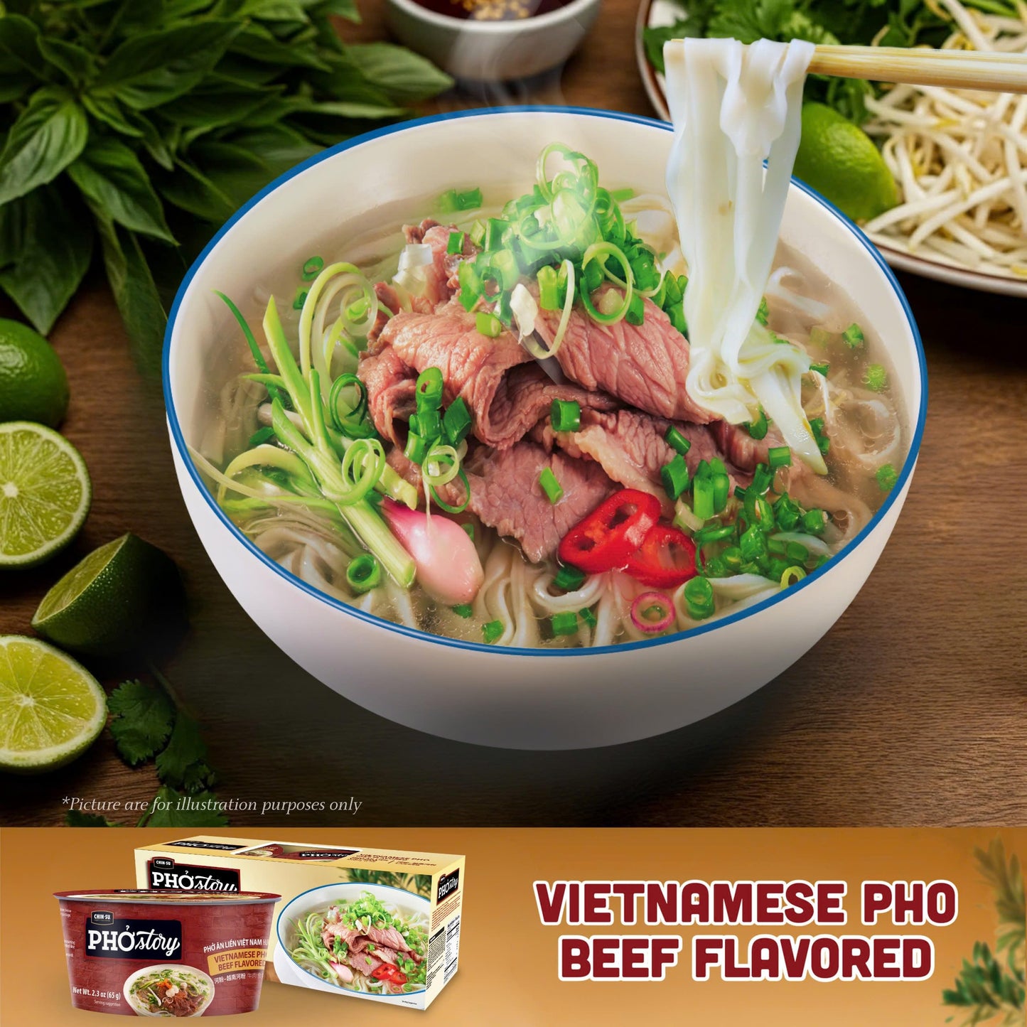 Chin-Su Pho Story Vietnamese Beef Flavored Instant Noodle Bowl, 2.3 oz, Ready to Cook