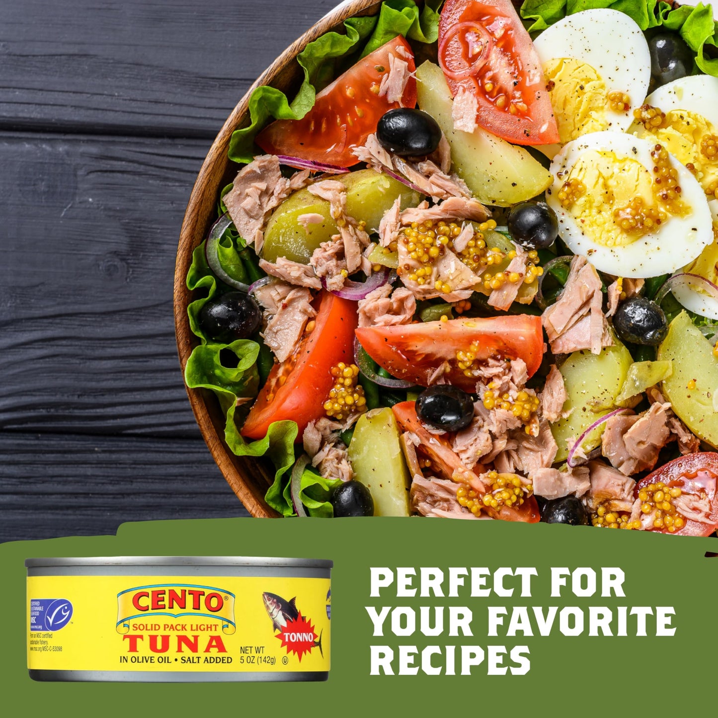 Cento Solid Pack Light Tuna in Olive Oil, 5 Oz (Pack of 24), High Protein, MSC Certified, Wild Caught Tuna Fish