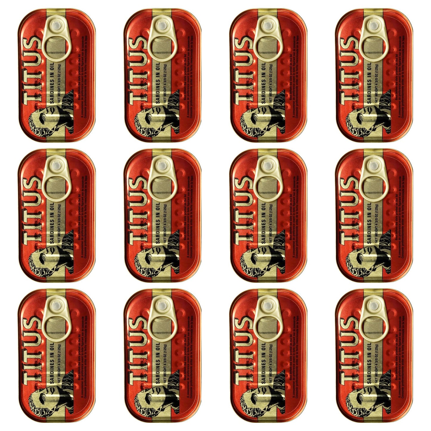 Univer TITUS Meaty Sardines Enveloped in Soybean Oil, Source of Omega-3 Fatty Acids, Pack of 12