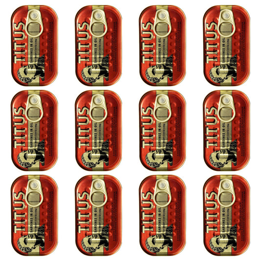 Univer TITUS Meaty Sardines Enveloped in Soybean Oil, Source of Omega-3 Fatty Acids, Pack of 12