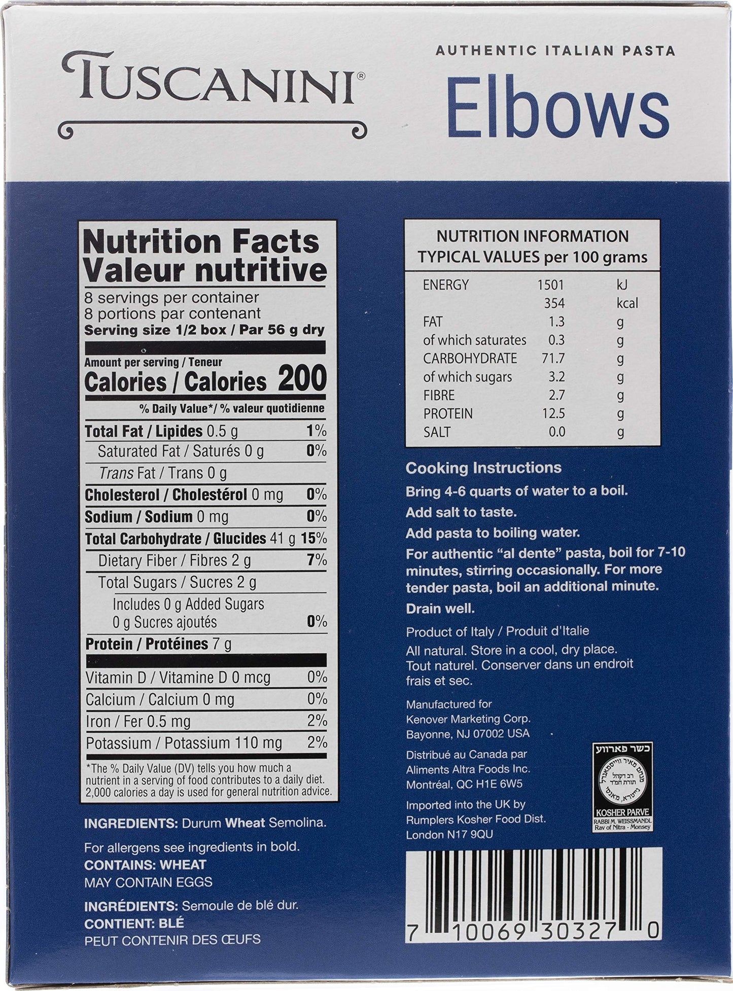 Tuscanini Authentic Italian Elbow Macaroni Pasta 16oz (4 Pack) Made with Premium Durum Wheat , Done in 7-10 Minutes