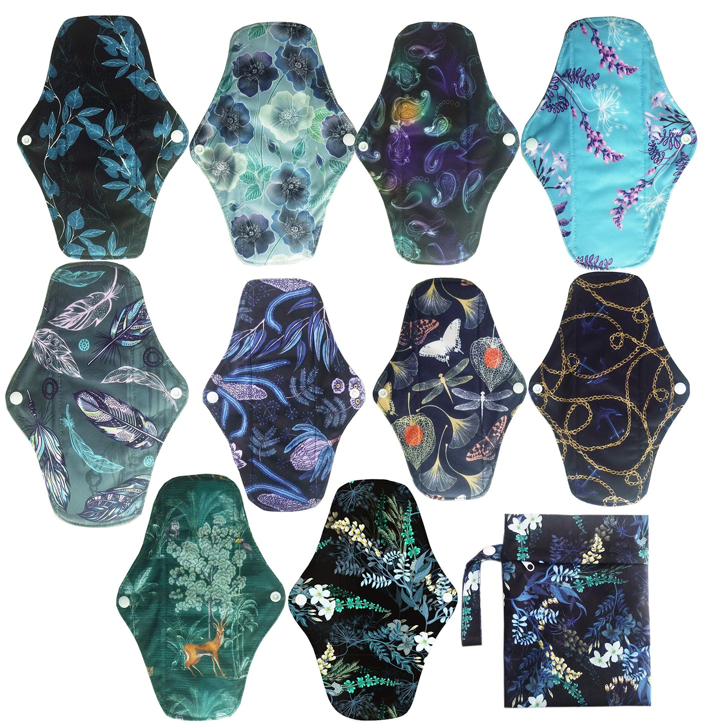 10PCS 10 Inch Regular Reusable Washable Cloth Mama Menstrual Sanitary Pad+1PC Wet Bag (NMC10-10-001)