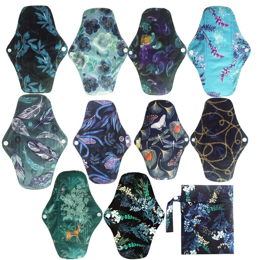 10PCS 10 Inch Regular Reusable Washable Cloth Mama Menstrual Sanitary Pad+1PC Wet Bag (NMC10-10-001)