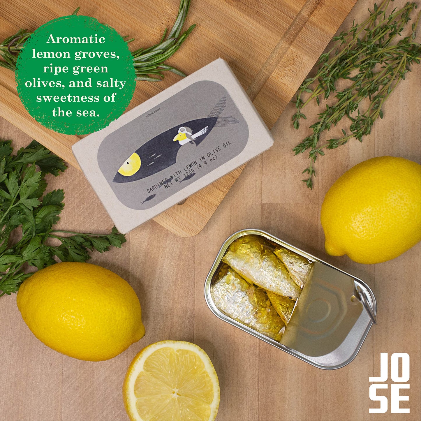 Canned Sardines with Lemon and Olive Oil by Jose Gourmet, Wild Caught Portuguese Sardines, Canned Fish in Olive Oil, Omega 3, Fair Trade, 125g Can, Pack of 3