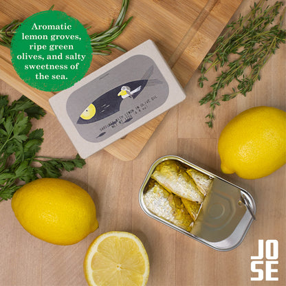Canned Sardines with Lemon and Olive Oil by Jose Gourmet, Wild Caught Portuguese Sardines, Canned Fish in Olive Oil, Omega 3, Fair Trade, 125g Can, Pack of 3