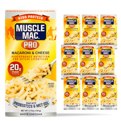 Macaroni and Cheese Carton Made With Probiotics And MTC Oil, 20g High Protein Per Serving Foods, Real White Cheddar Cheese By MUSCLE MAC PRO, (10 Pack)