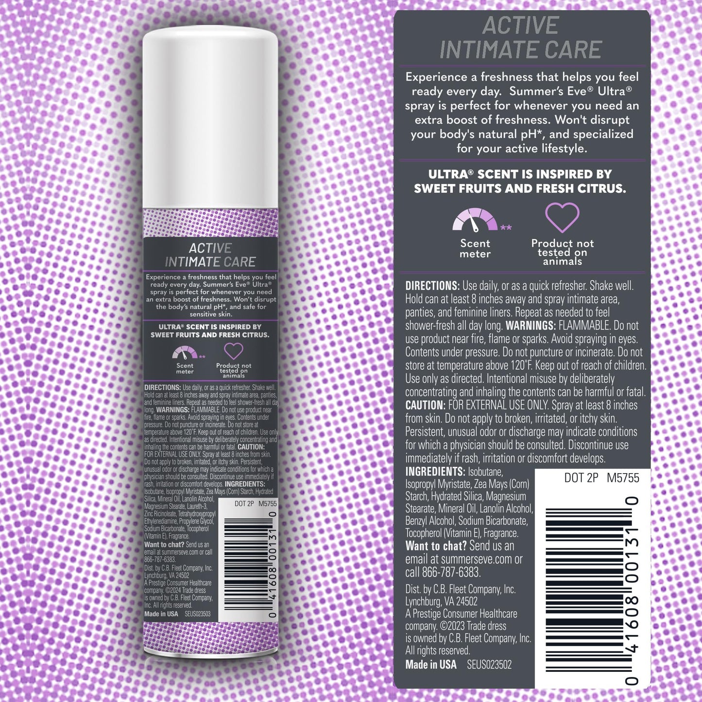 Summer's Eve Ultra Feminine Spray, Daily Body Spray for Women, Feminine Care that Neutralizes & Reduces Body Odor, Gynecologist-Tested, 2 oz, 3 Pack