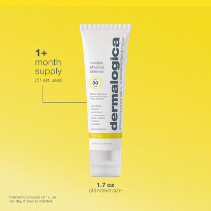 Dermalogica Invisible Physical Defense SPF30 (1.7 Fl Oz) Face Sunscreen Moisturizer - Non-Greasy Formula That Defends Against UVA/UVB/Blue Light