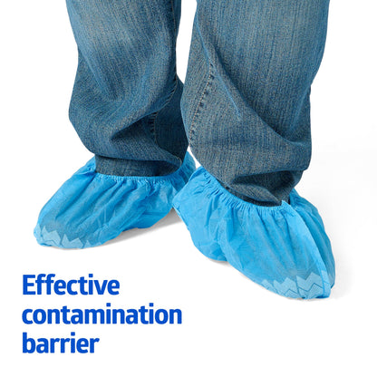 Medline Spunbond Polypropylene Nonskid Shoe Covers, Blue, Regular/Large, Serged Seam, Box of 100 Each