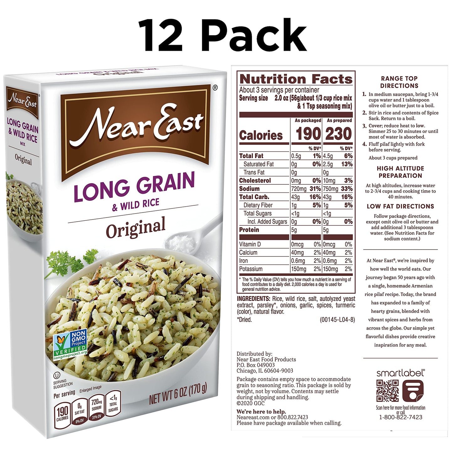 Near East Rice Pilaf Mix, Original & Wild Rice, 6oz Boxes (12 Pack)