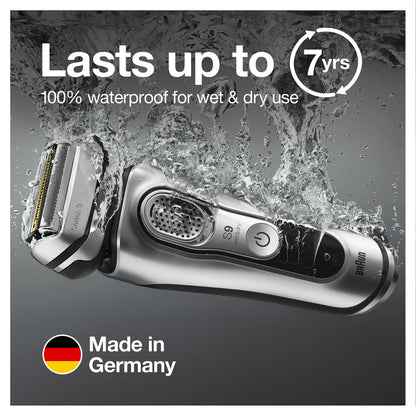 Braun Electric Razor for Men With Precision Beard Trimmer, Rechargeable, Wet & Dry Foil Shaver, Clean & Charge Station & Travel Case, Silver, 3 Piece Set
